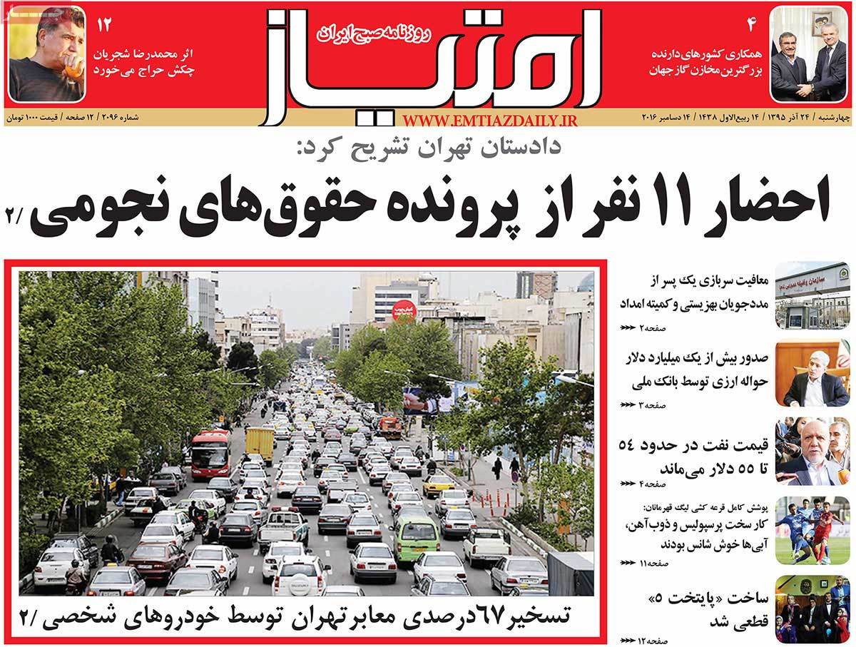 A Look at Iranian Newspaper Front Pages on December 14