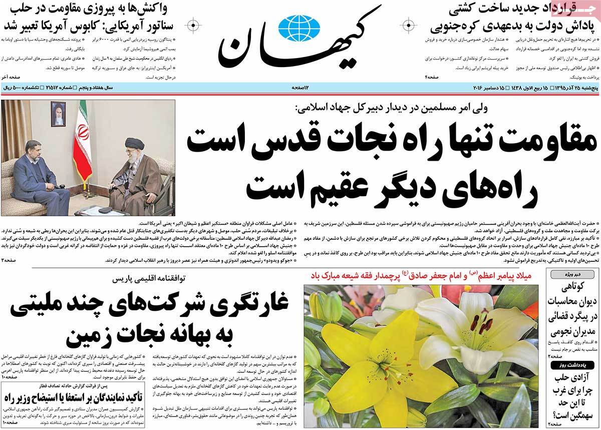 A Look at Iranian Newspaper Front Pages on December 15