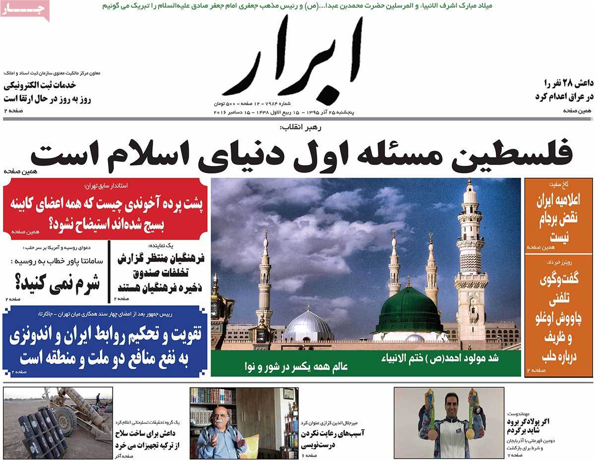 A Look at Iranian Newspaper Front Pages on December 15