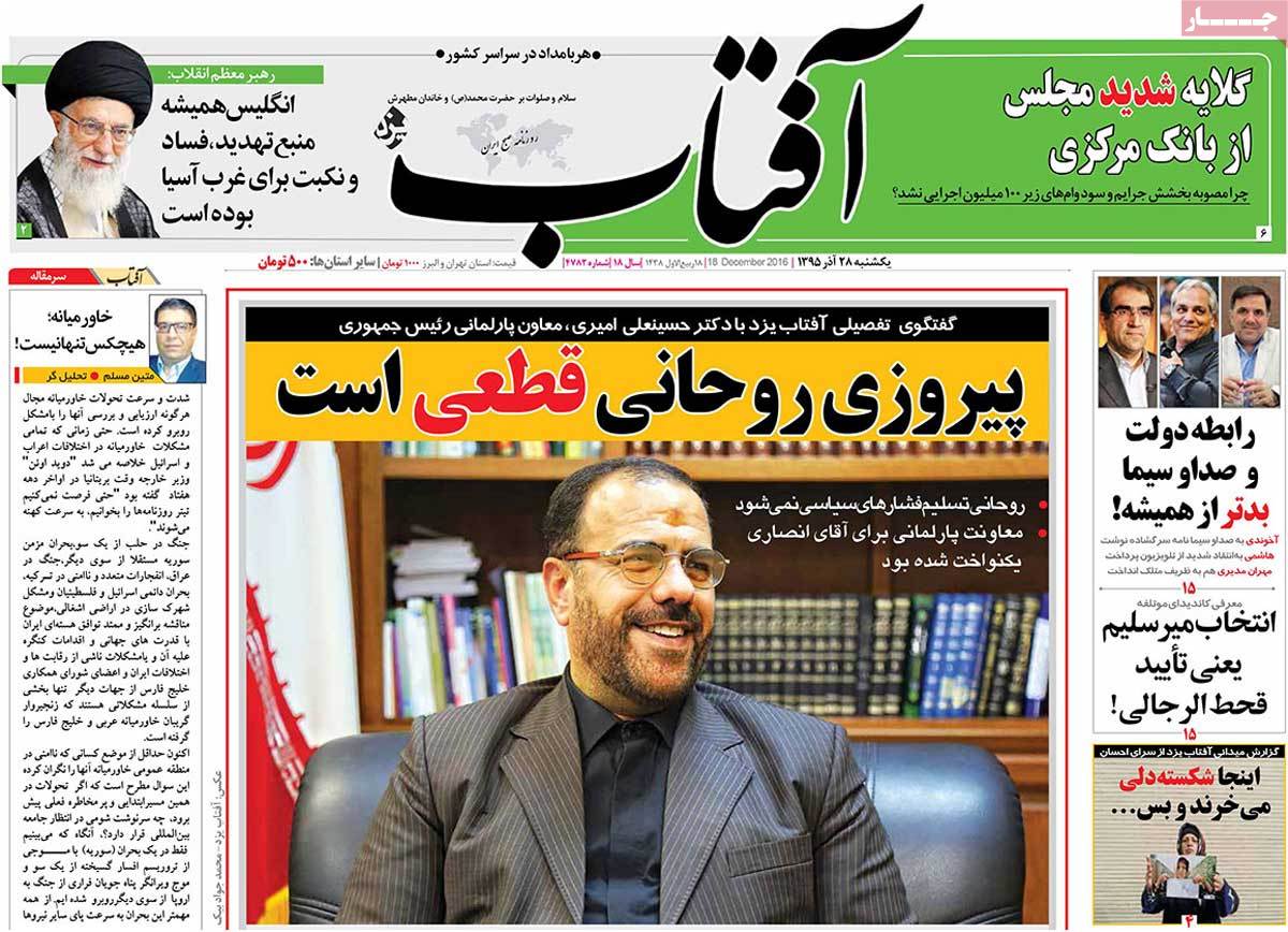 A Look at Iranian Newspaper Front Pages on December 18