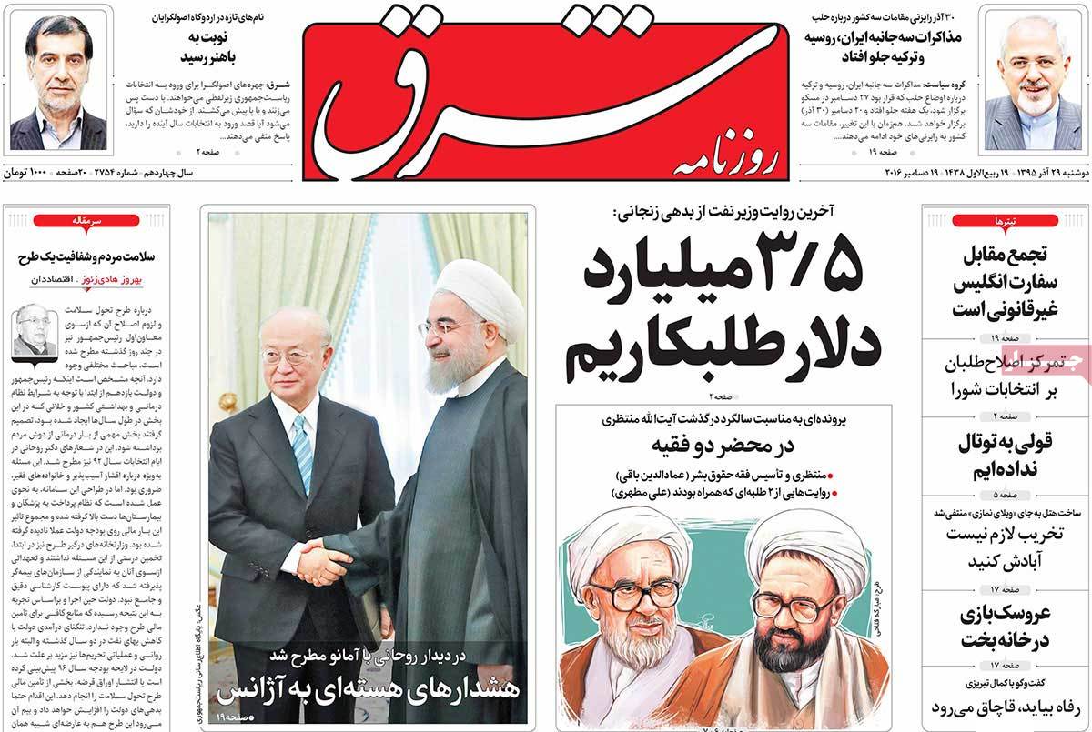 A Look at Iranian Newspaper Front Pages on December 19