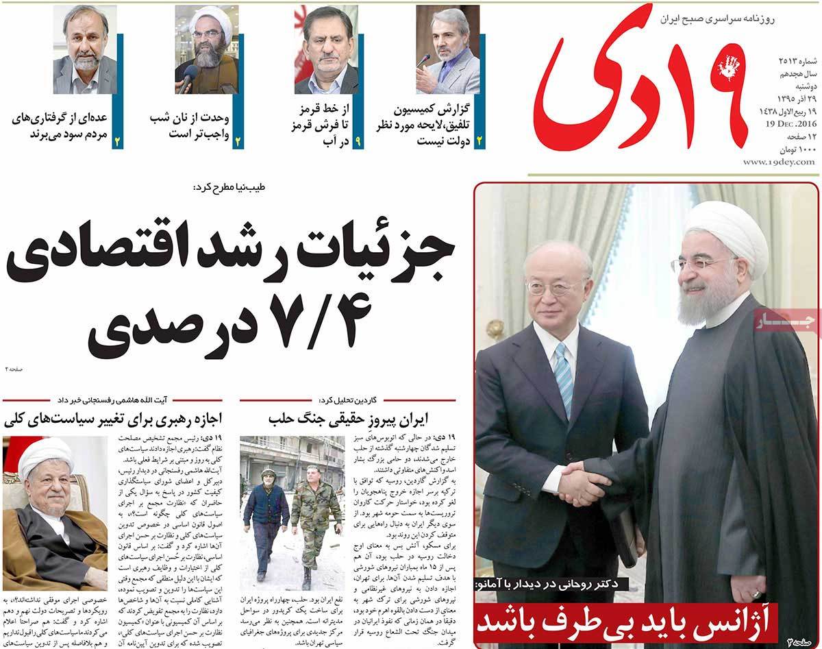 A Look at Iranian Newspaper Front Pages on December 19