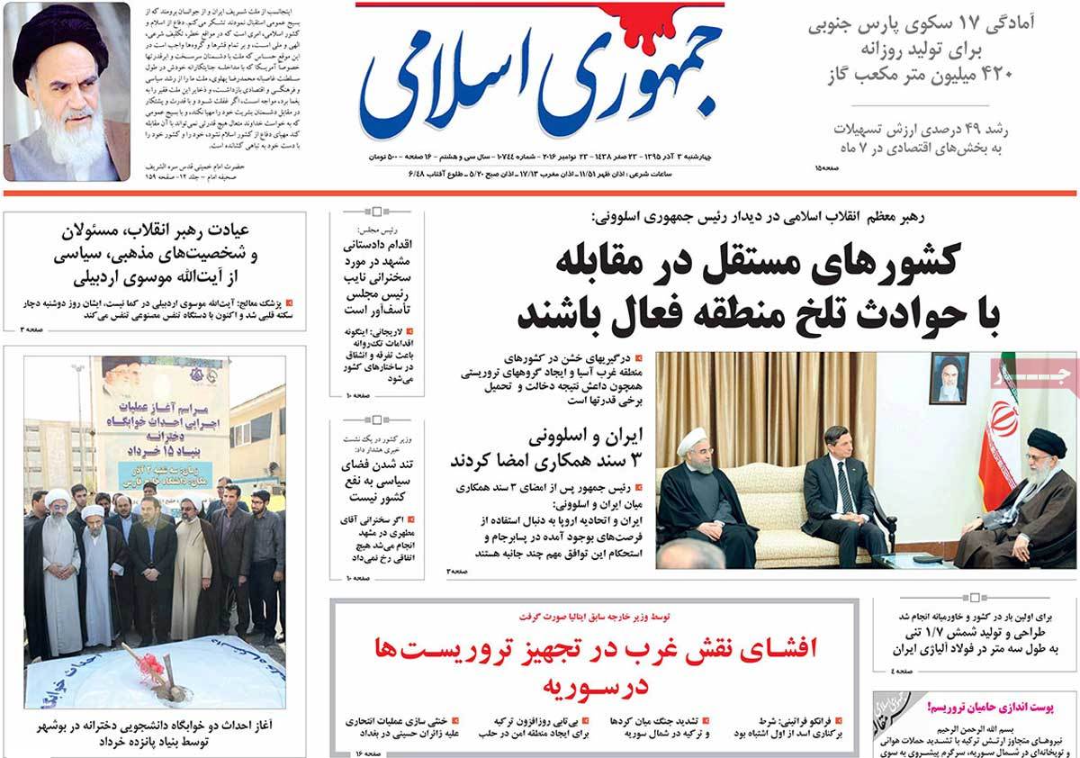 A Look at Iranian Newspaper Front Pages on November 23