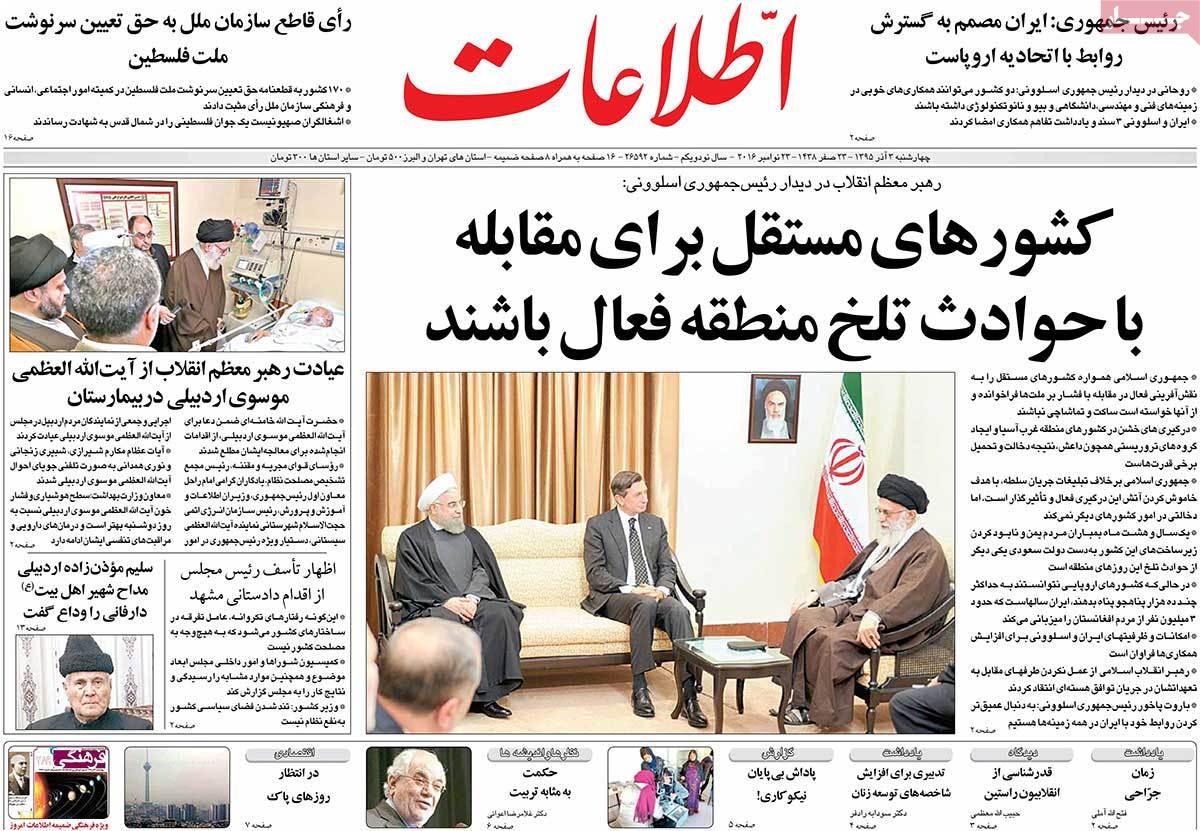 A Look at Iranian Newspaper Front Pages on November 23