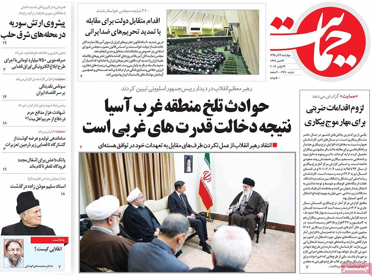 A Look at Iranian Newspaper Front Pages on November 23