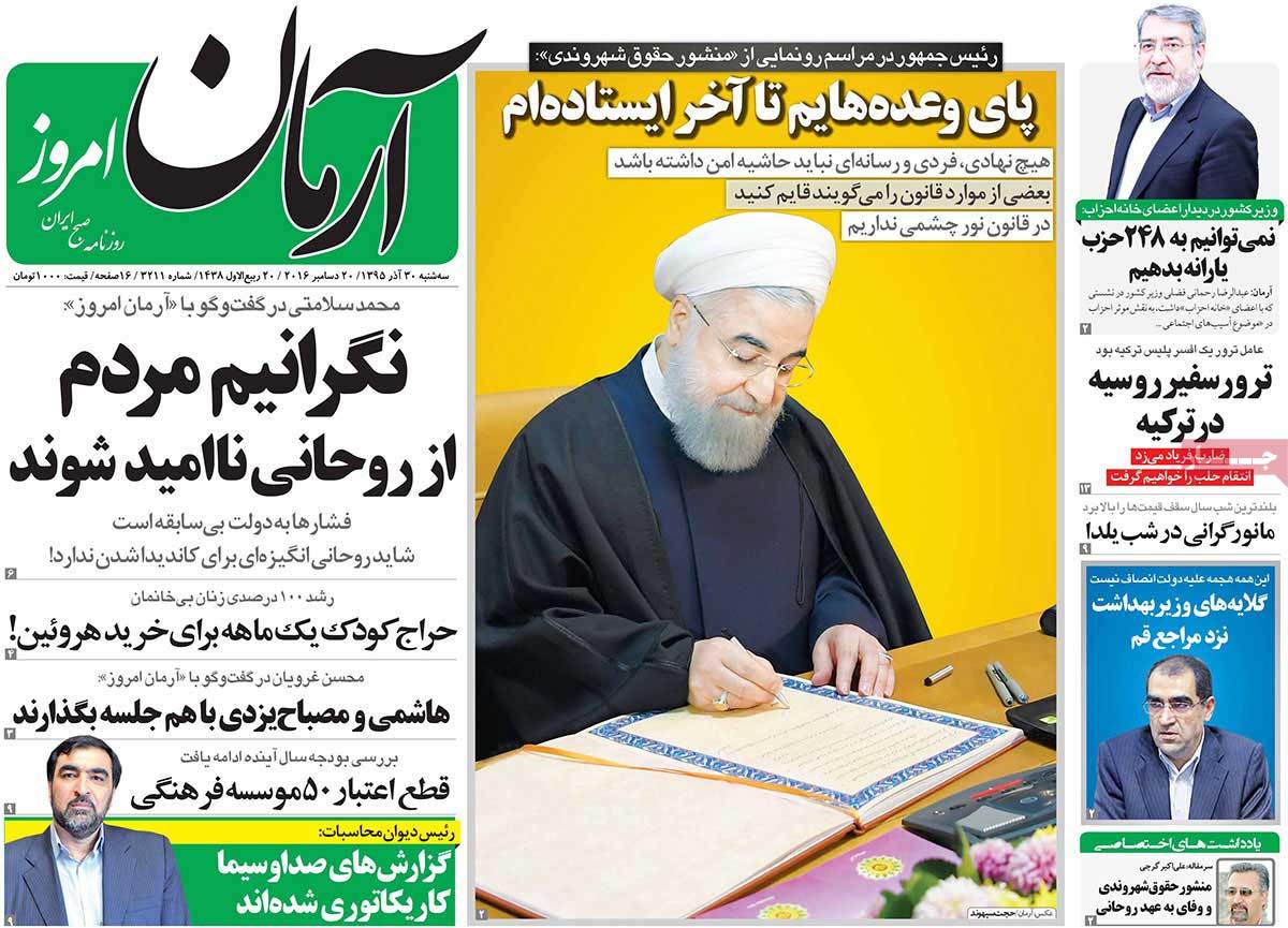 A Look at Iranian Newspaper Front Pages on December 20