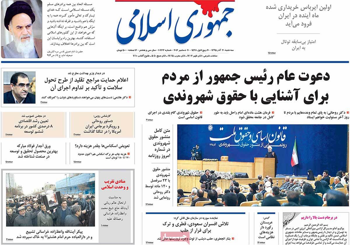 A Look at Iranian Newspaper Front Pages on December 20