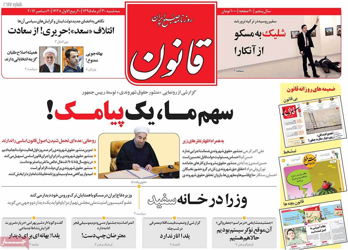 A Look at Iranian Newspaper Front Pages on December 20