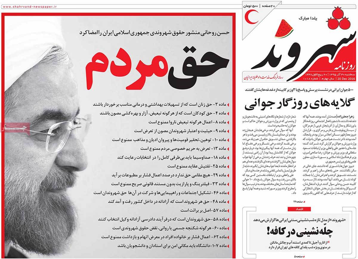 A Look at Iranian Newspaper Front Pages on December 20