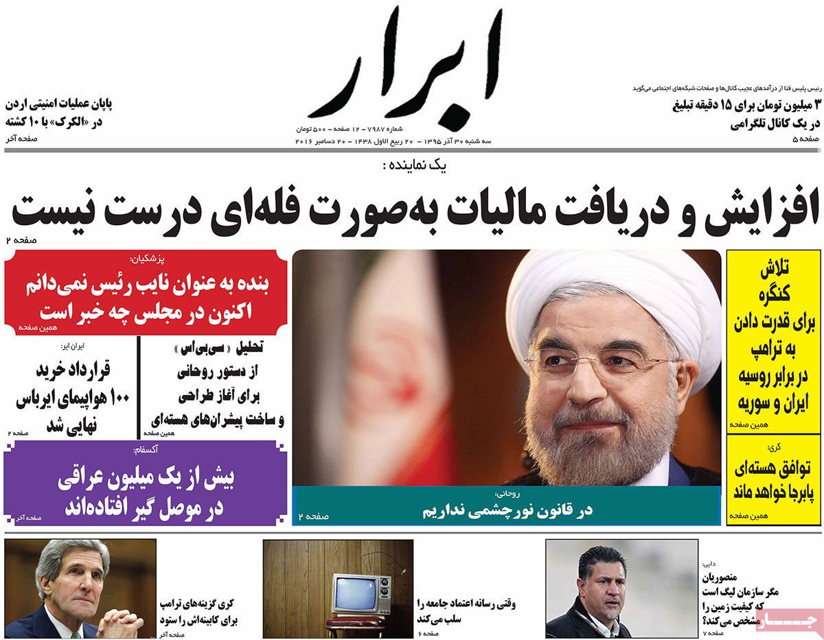 A Look at Iranian Newspaper Front Pages on December 20