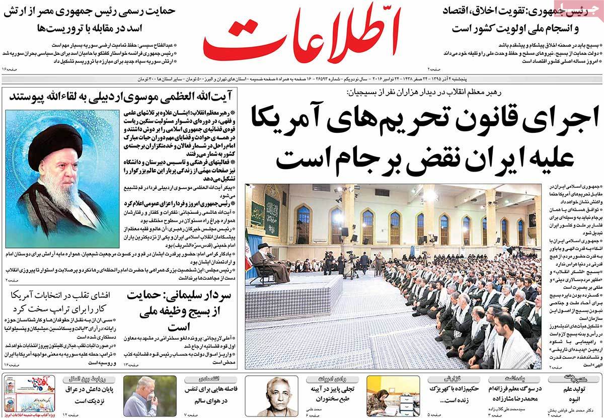 A Look at Iranian Newspaper Front Pages on November 24