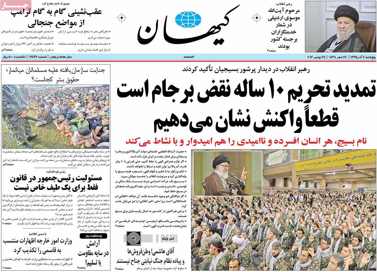 A Look at Iranian Newspaper Front Pages on November 24