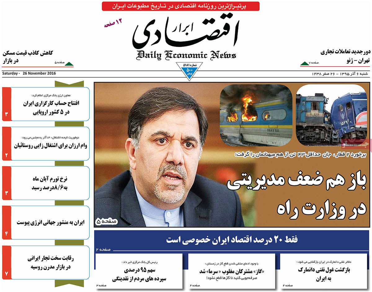 A Look at Iranian Newspaper Front Pages on November 26