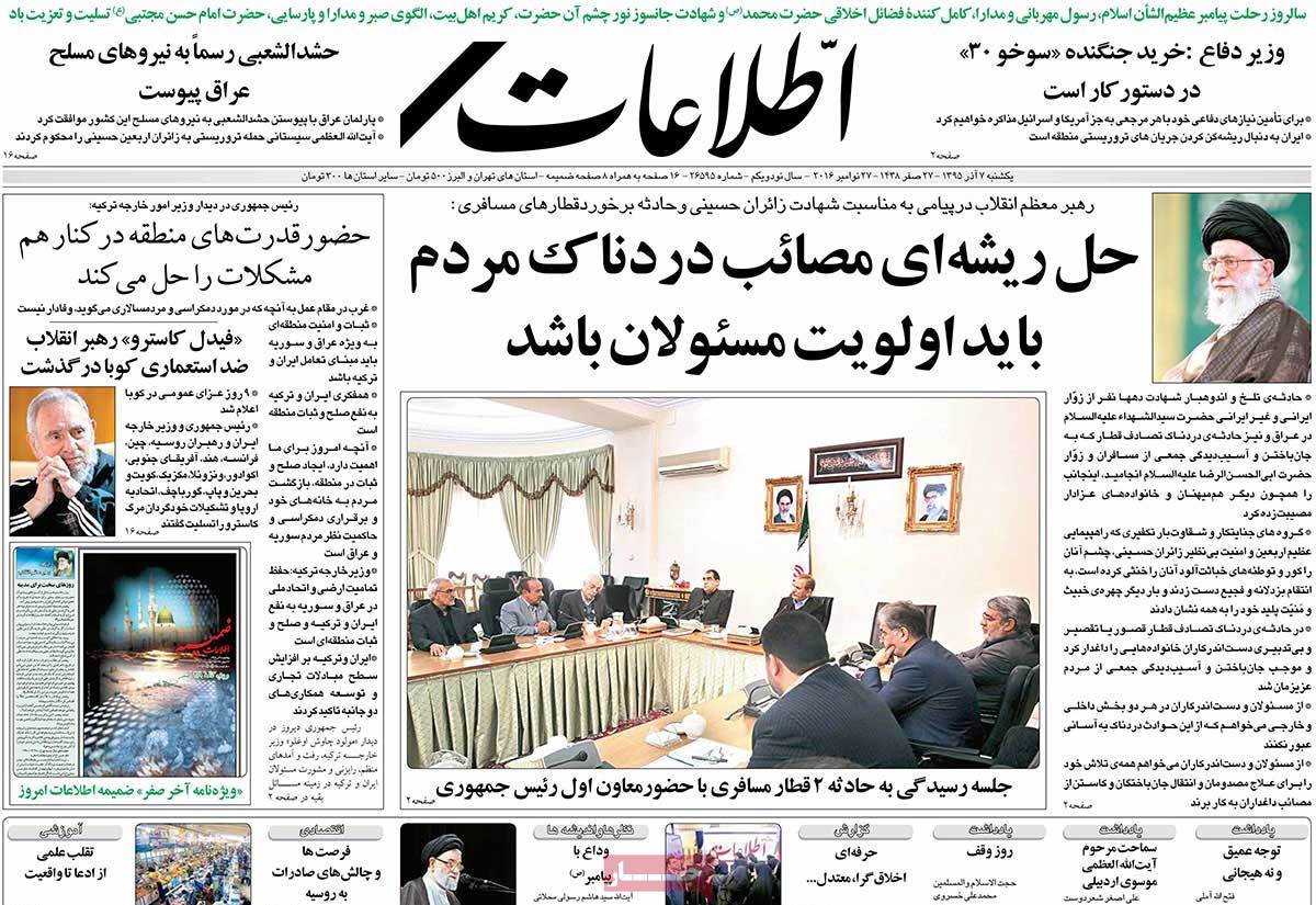 A Look at Iranian Newspaper Front Pages on November 27