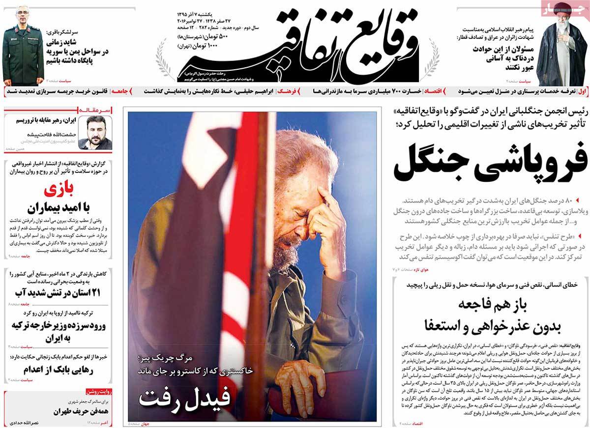 A Look at Iranian Newspaper Front Pages on November 27