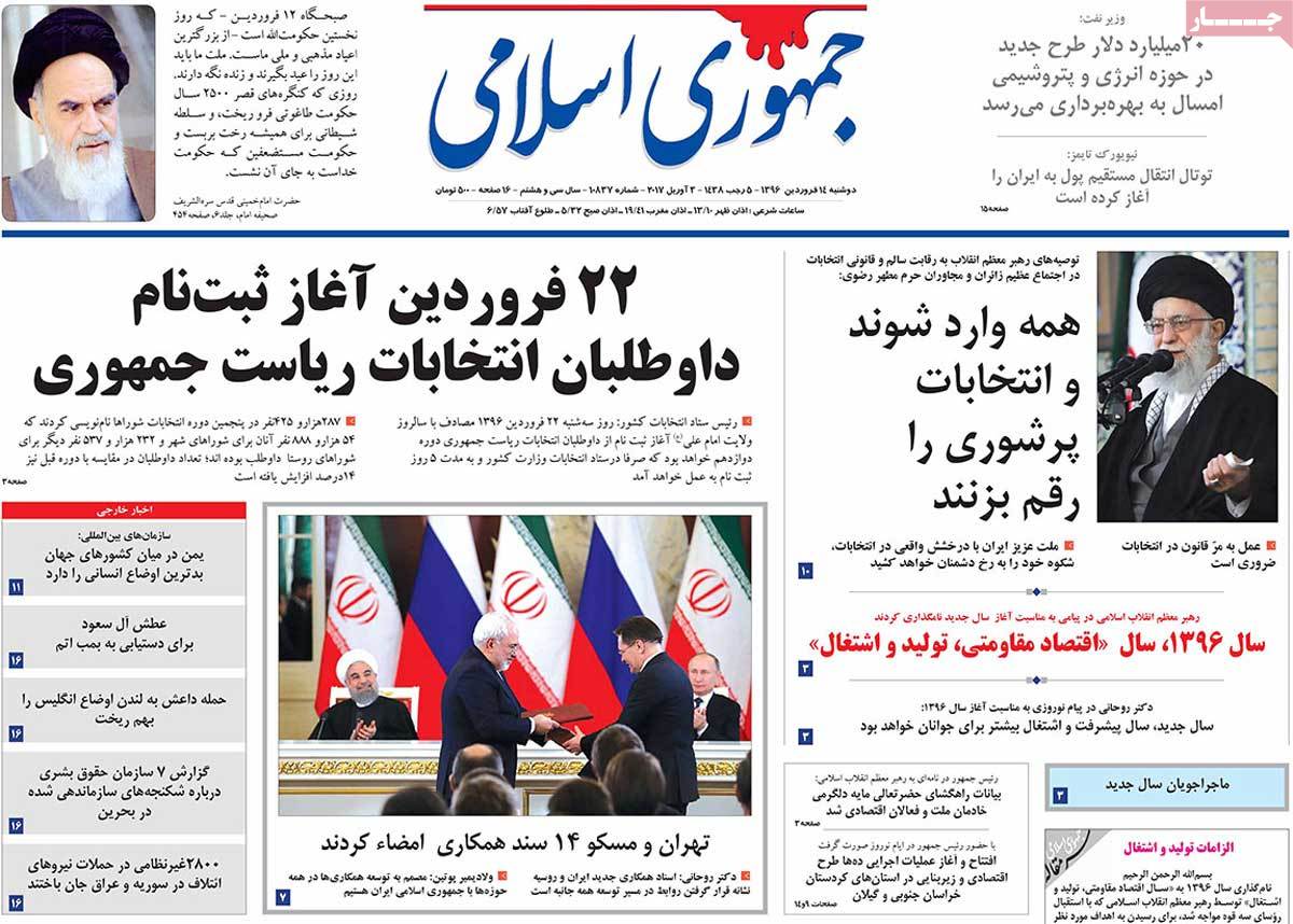 A Look at Iranian Newspaper Front Pages on April 3