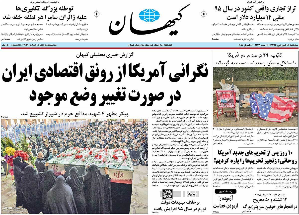 A Look at Iranian Newspaper Front Pages on April 4-kayhan