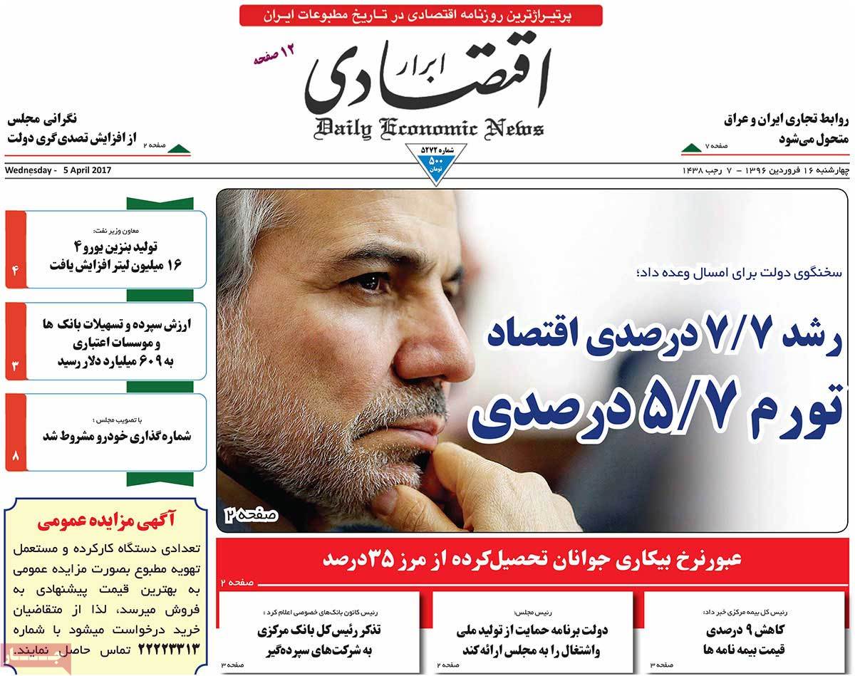 A Look at Iranian Newspaper Front Pages on April 5 - abrar egtesadi