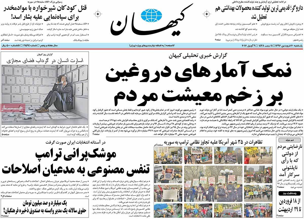 A Look at Iranian Newspaper Front Pages on April 9 - keyhan