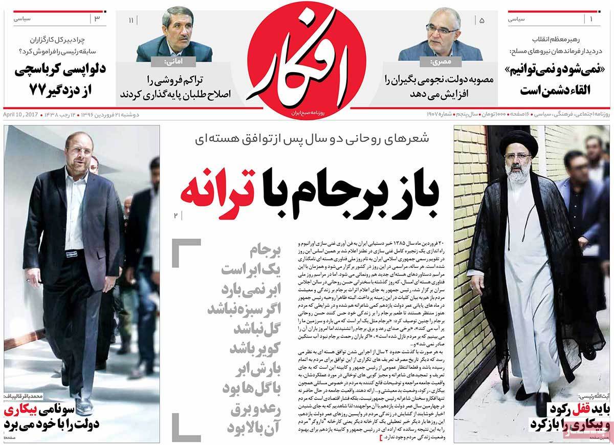 Iranian Newspaper Front Pages on April 10 - Afkar