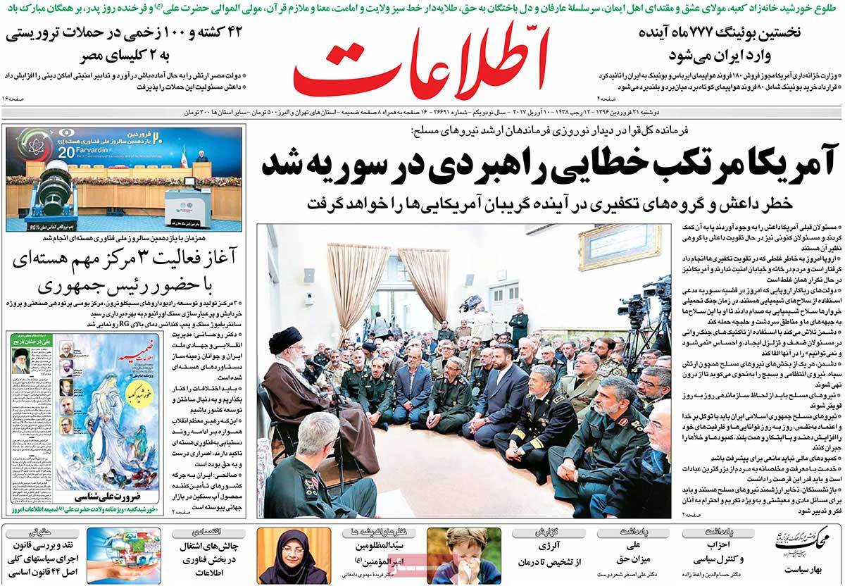 Iranian Newspaper Front Pages on April 10 - Ettelaat