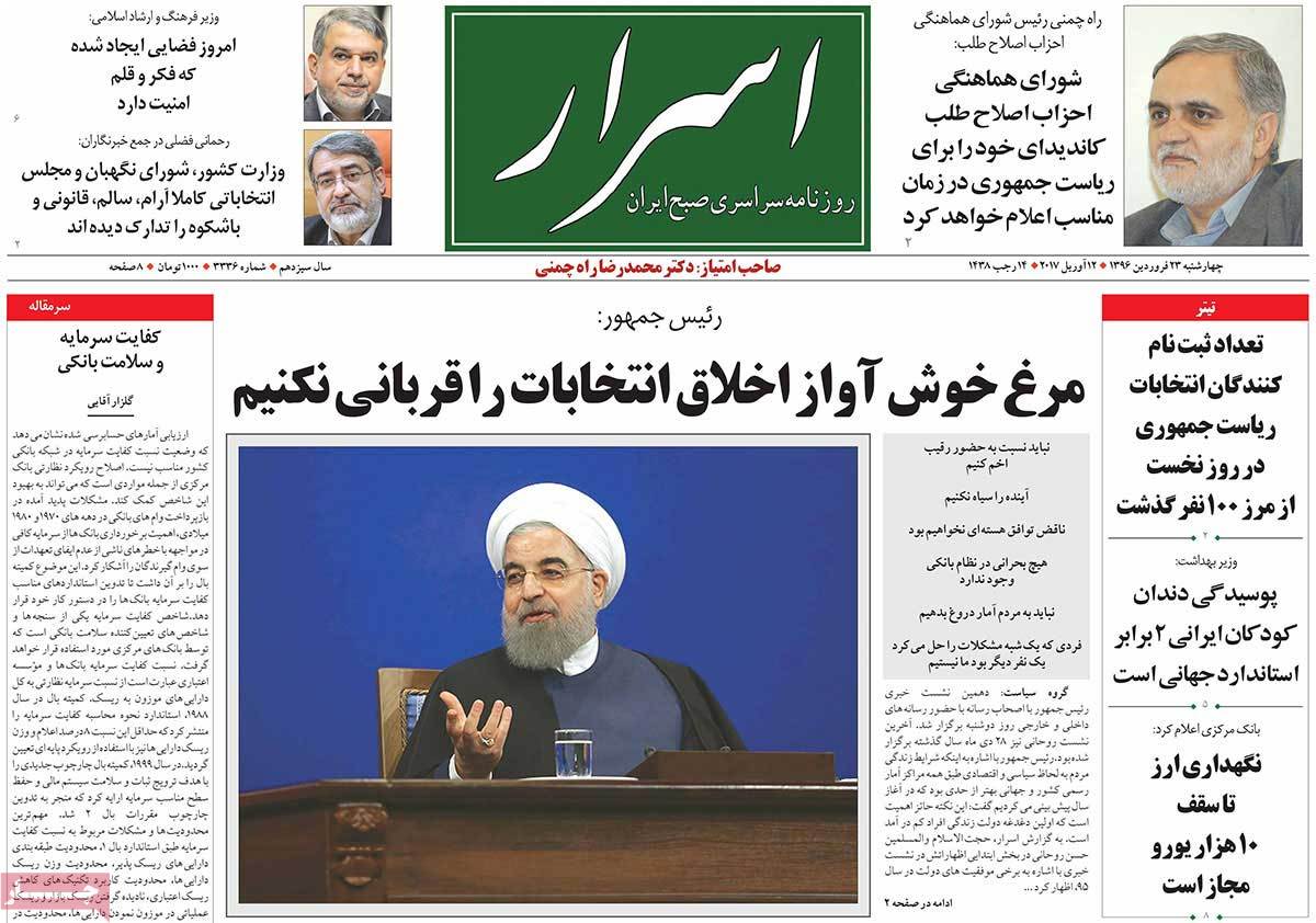 A Look at Iranian Newspaper Front Pages on April 12