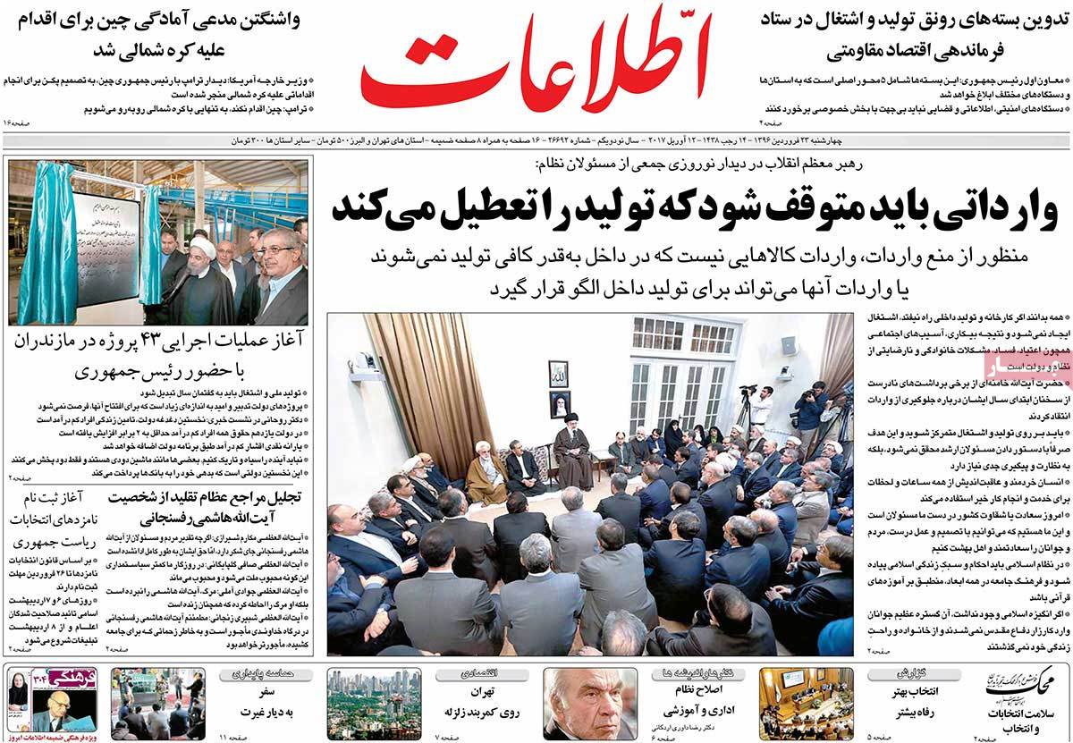 A Look at Iranian Newspaper Front Pages on April 12