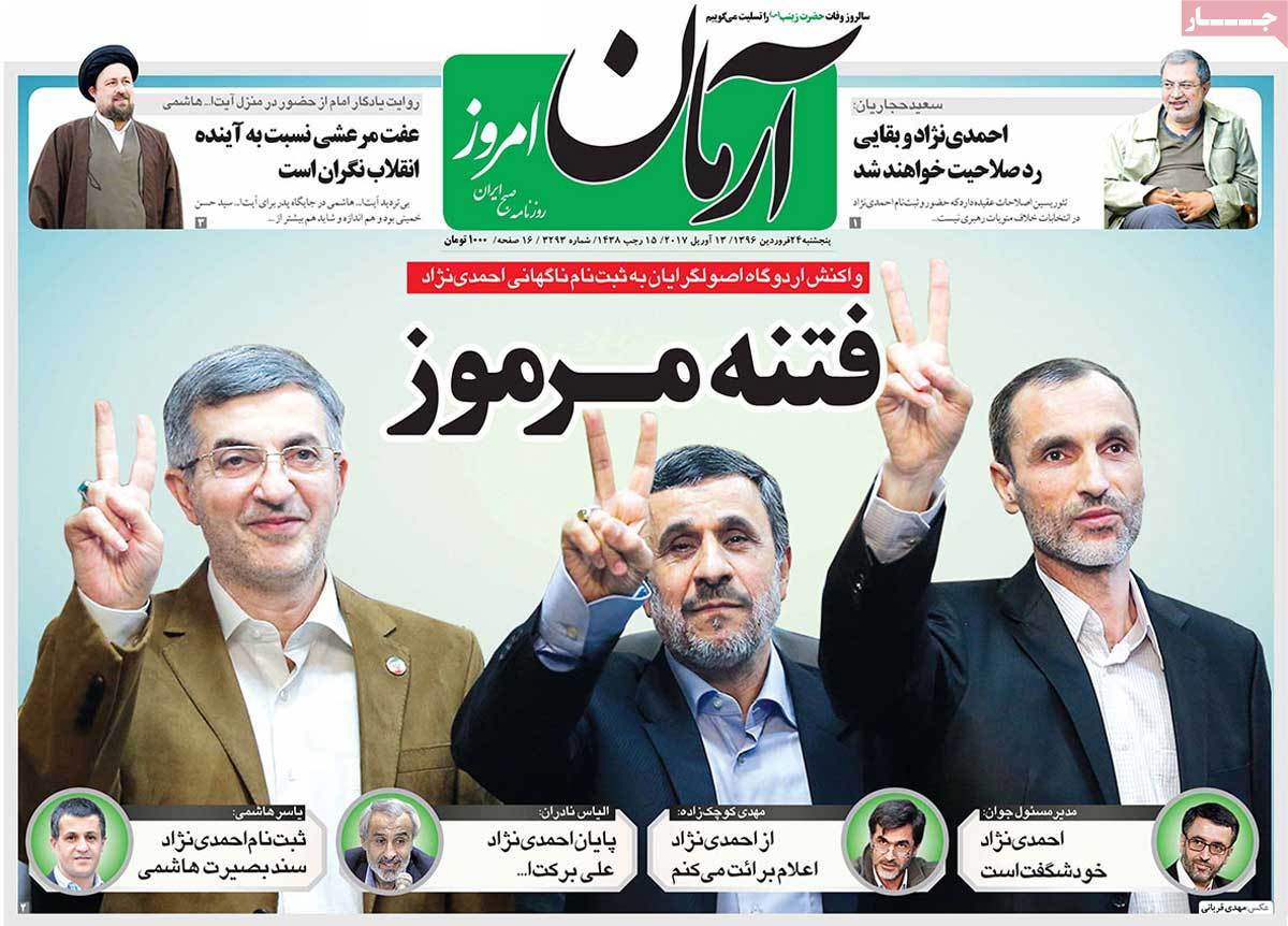 A Look at Iranian Newspaper Front Pages on April 13