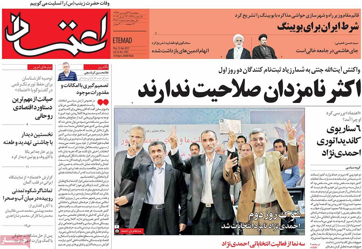 A Look at Iranian Newspaper Front Pages on April 13