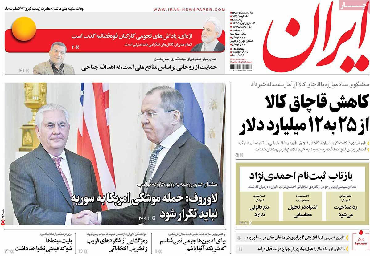 A Look at Iranian Newspaper Front Pages on April 13