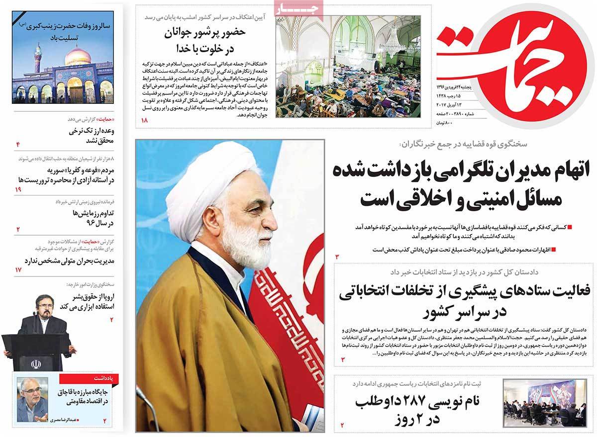 A Look at Iranian Newspaper Front Pages on April 13