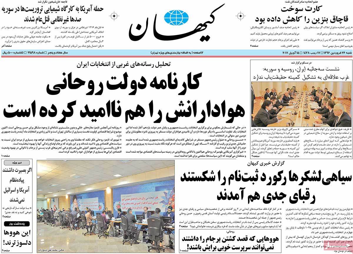 Iranian Newspaper Front Pages on April 15- Kayhan Iranian Newspaper Front Pages on April 15- Kayhan