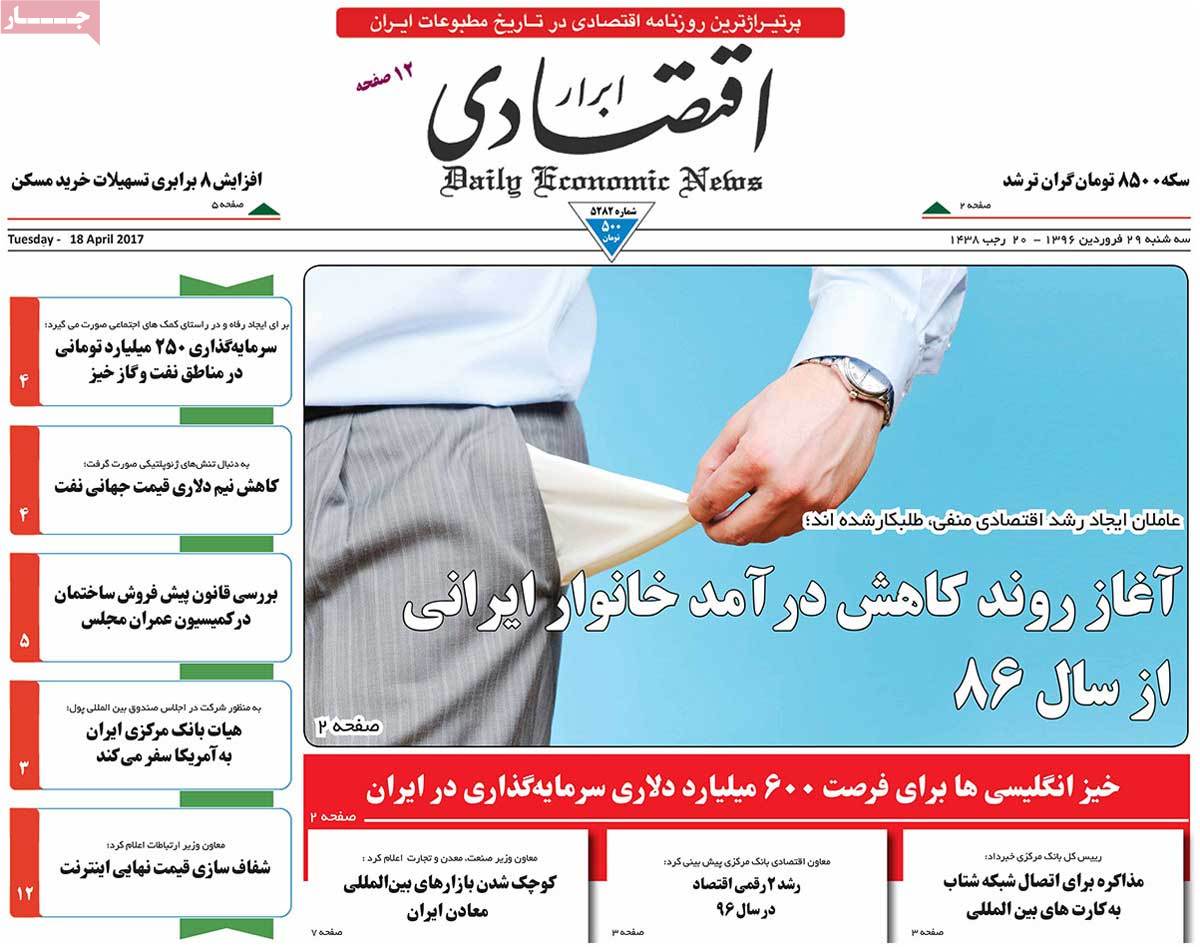 A Look at Iranian Newspaper Front Pages on April 18 - abrar eghtesadi