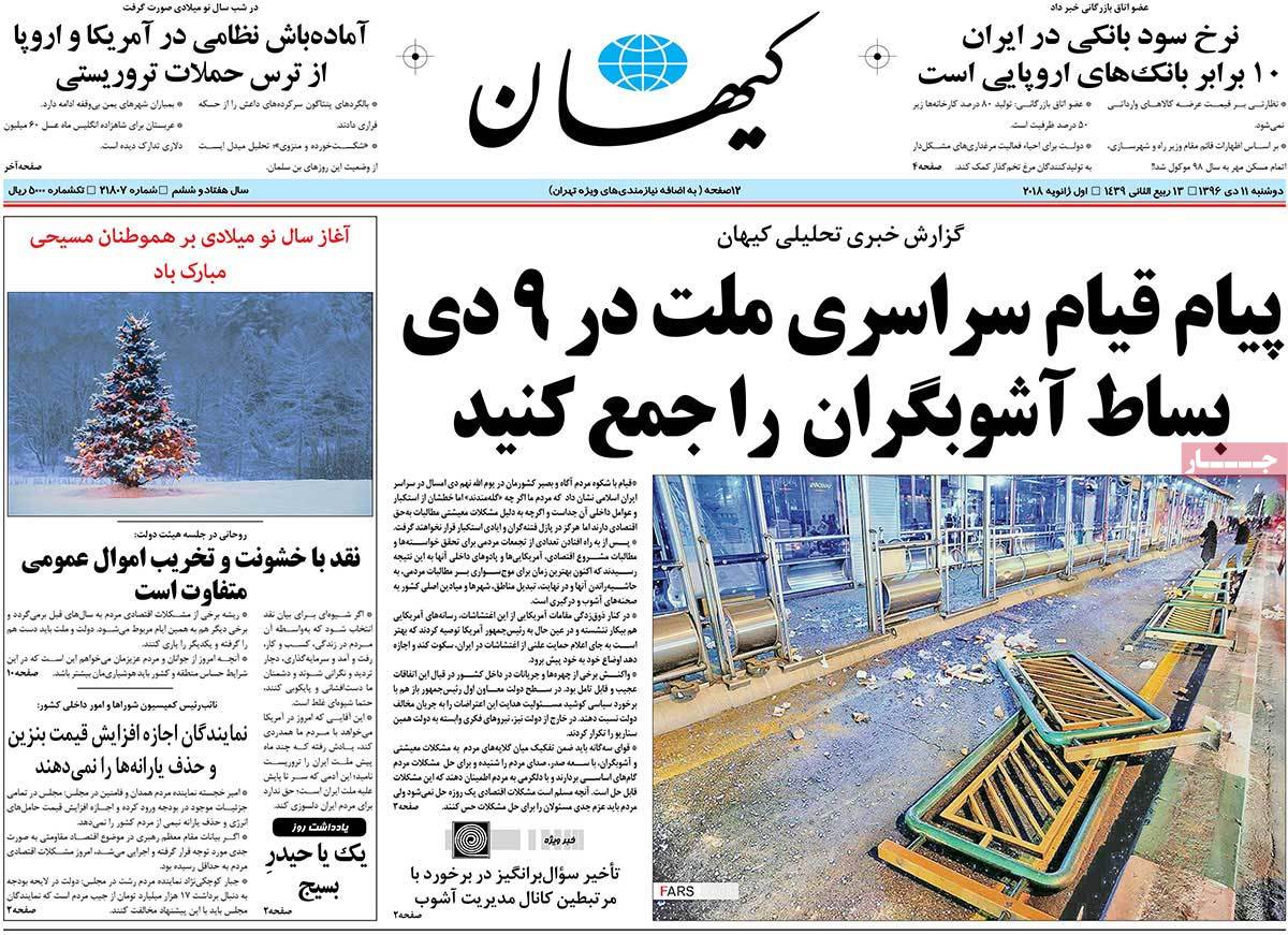 Iranian Papers Continue to Cover Iran Protests on January 1