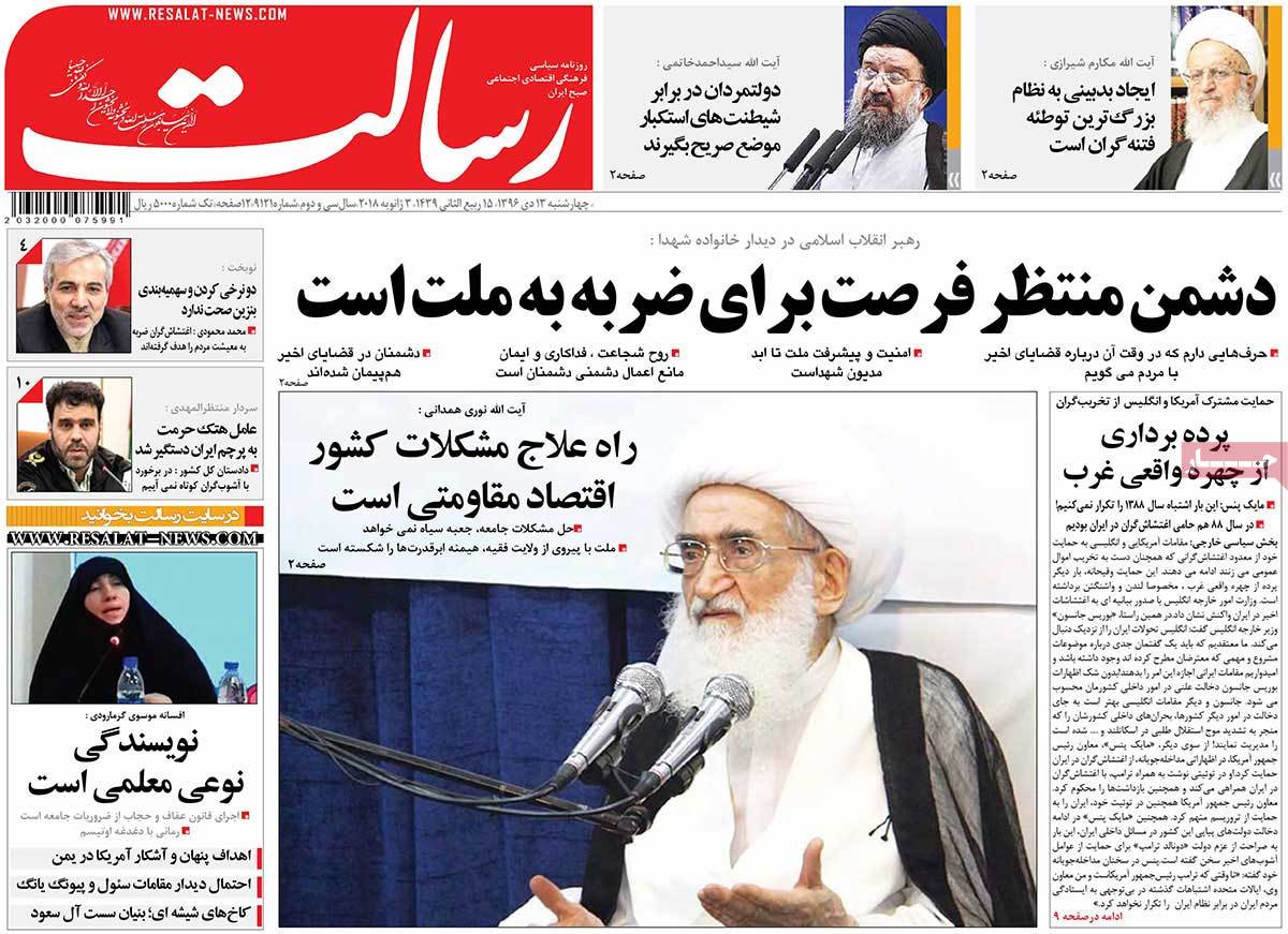 A Look at Iranian Newspaper Front Pages on January 3