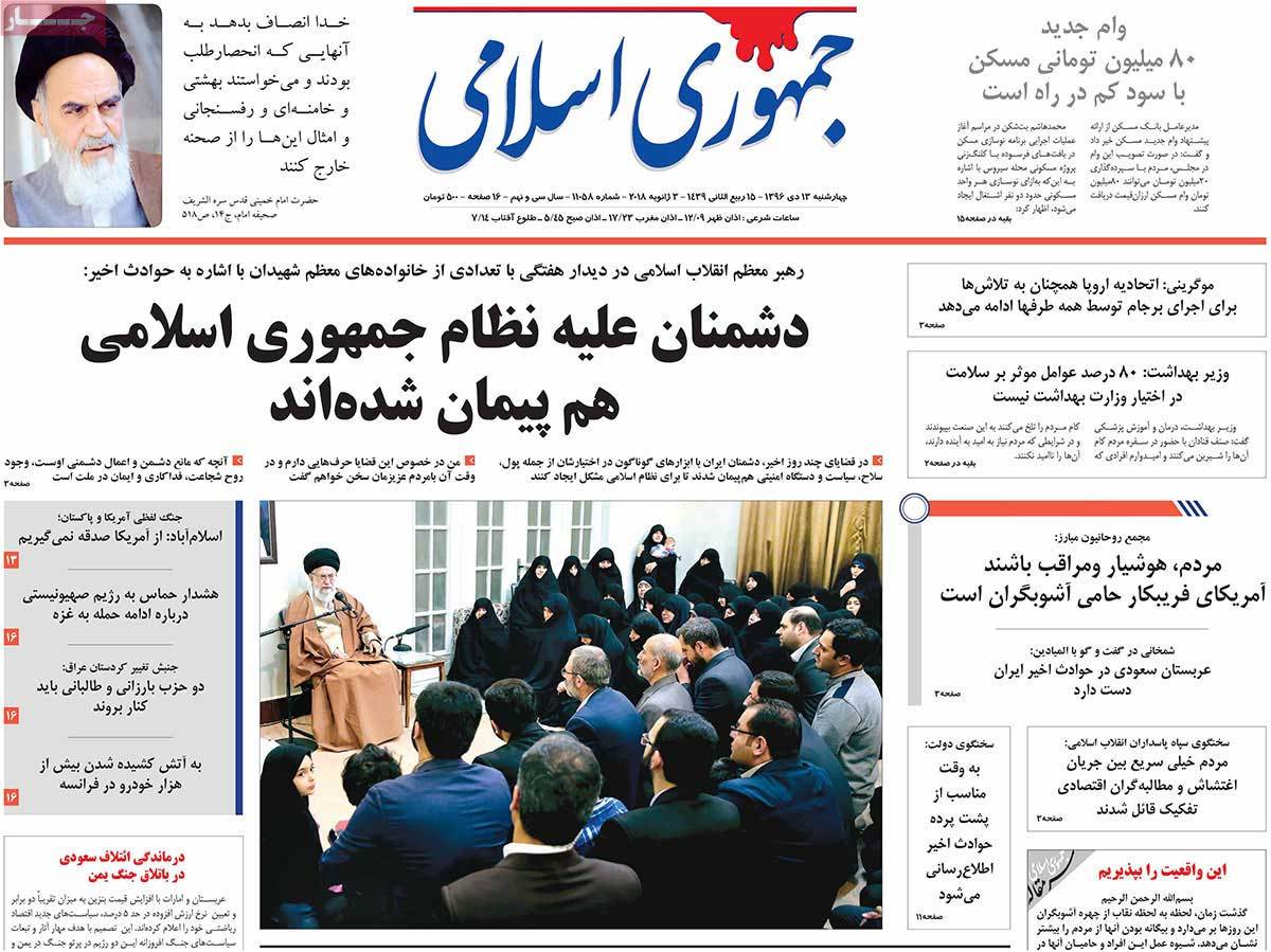 A Look at Iranian Newspaper Front Pages on January 3