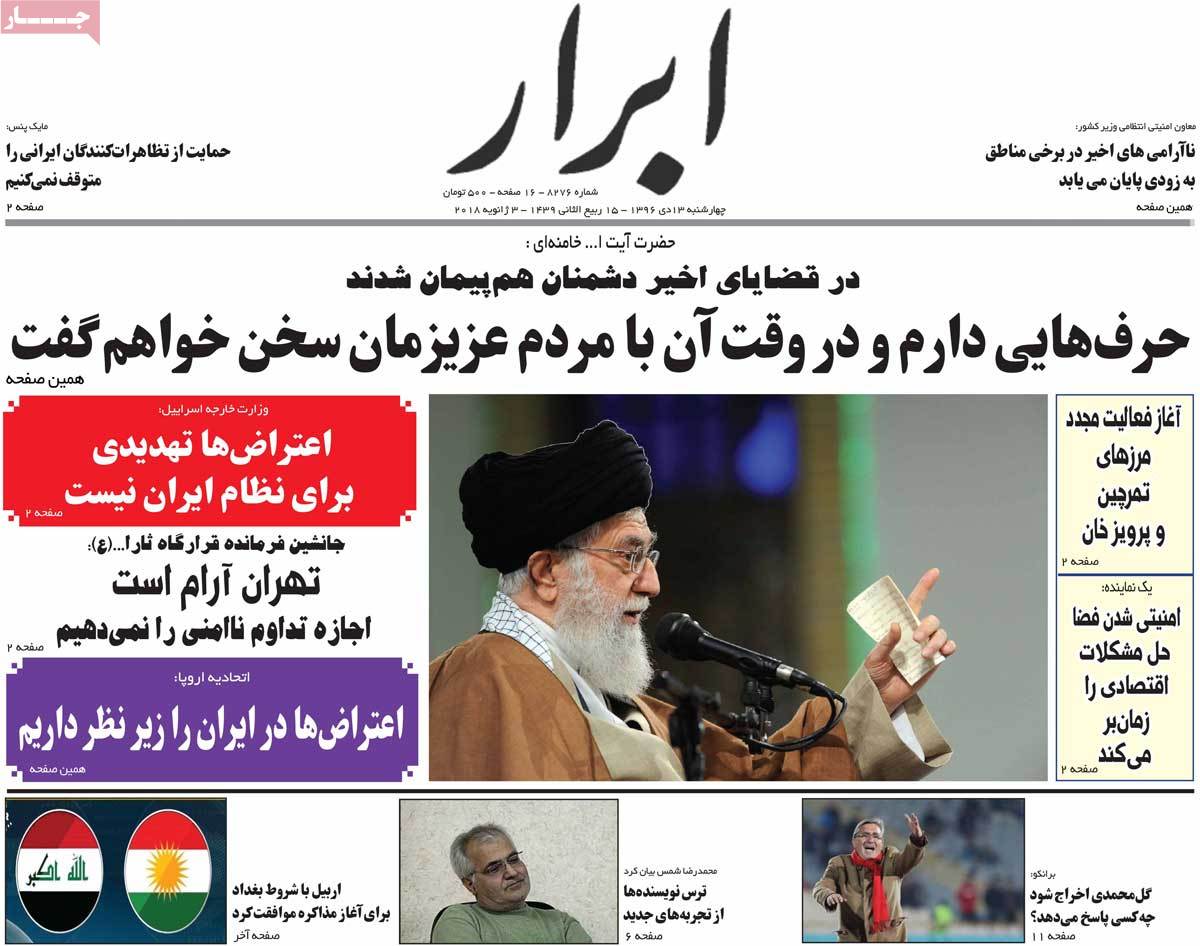A Look at Iranian Newspaper Front Pages on January 3