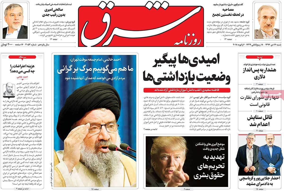 A Look at Iranian Newspaper Front Pages on January 6