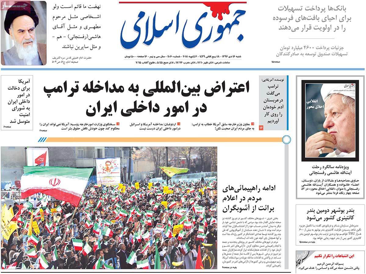 A Look at Iranian Newspaper Front Pages on January 6