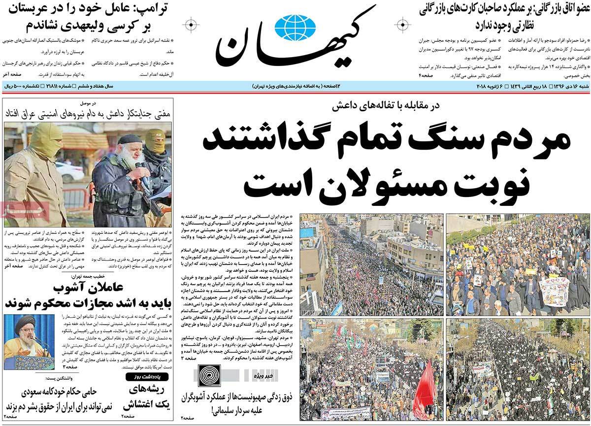 A Look at Iranian Newspaper Front Pages on January 6