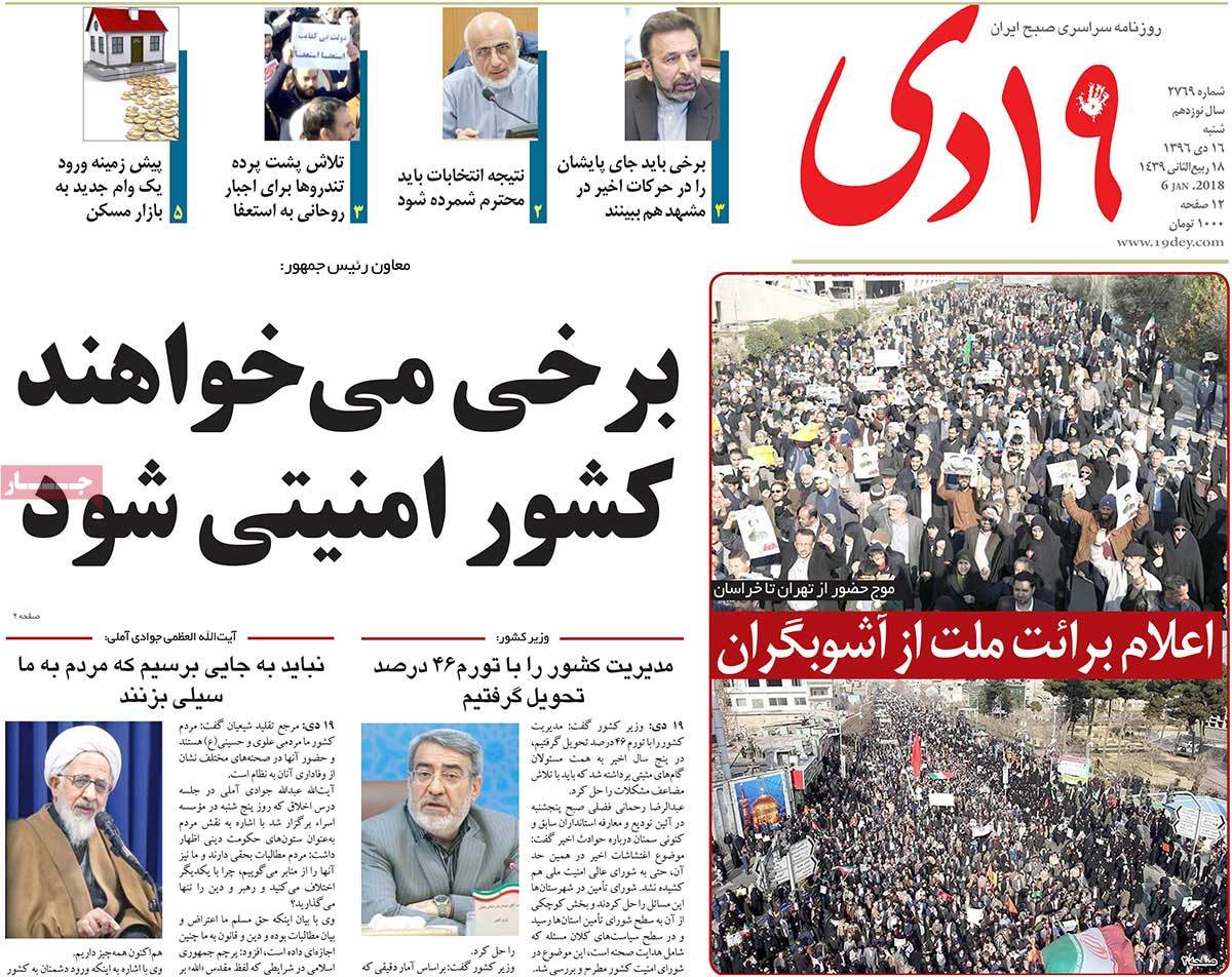 A Look at Iranian Newspaper Front Pages on January 6