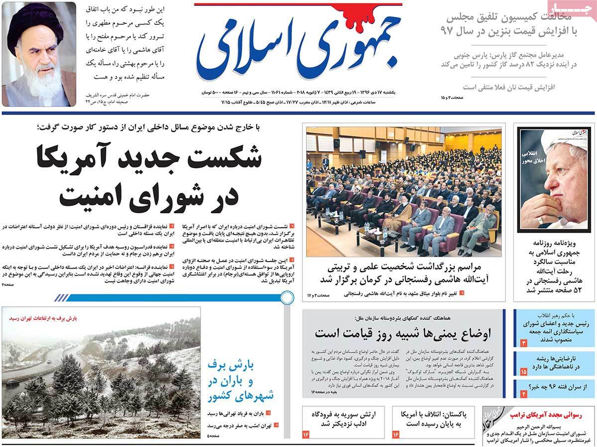 A Look at Iranian Newspaper Front Pages on January 7