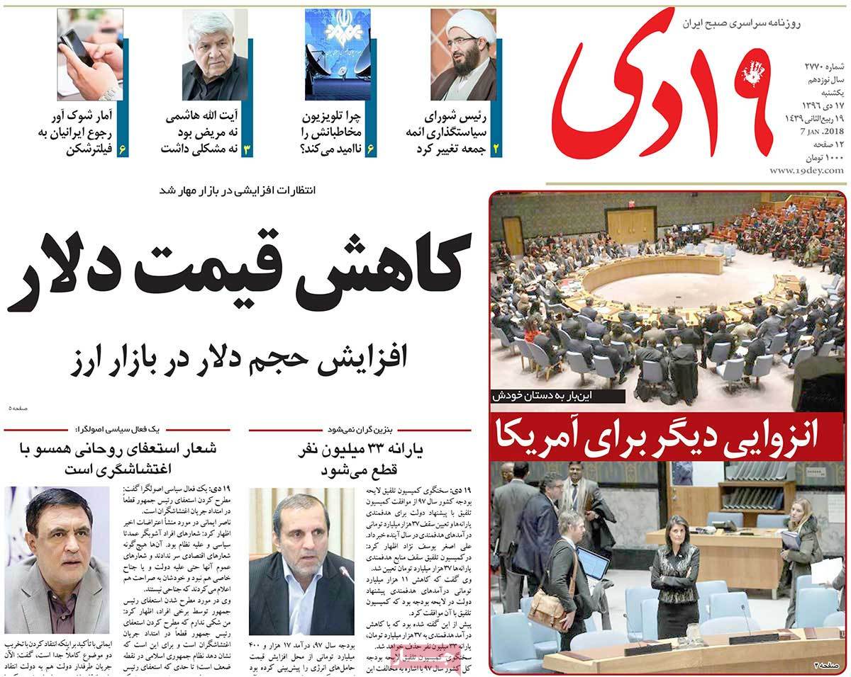 A Look at Iranian Newspaper Front Pages on January 7