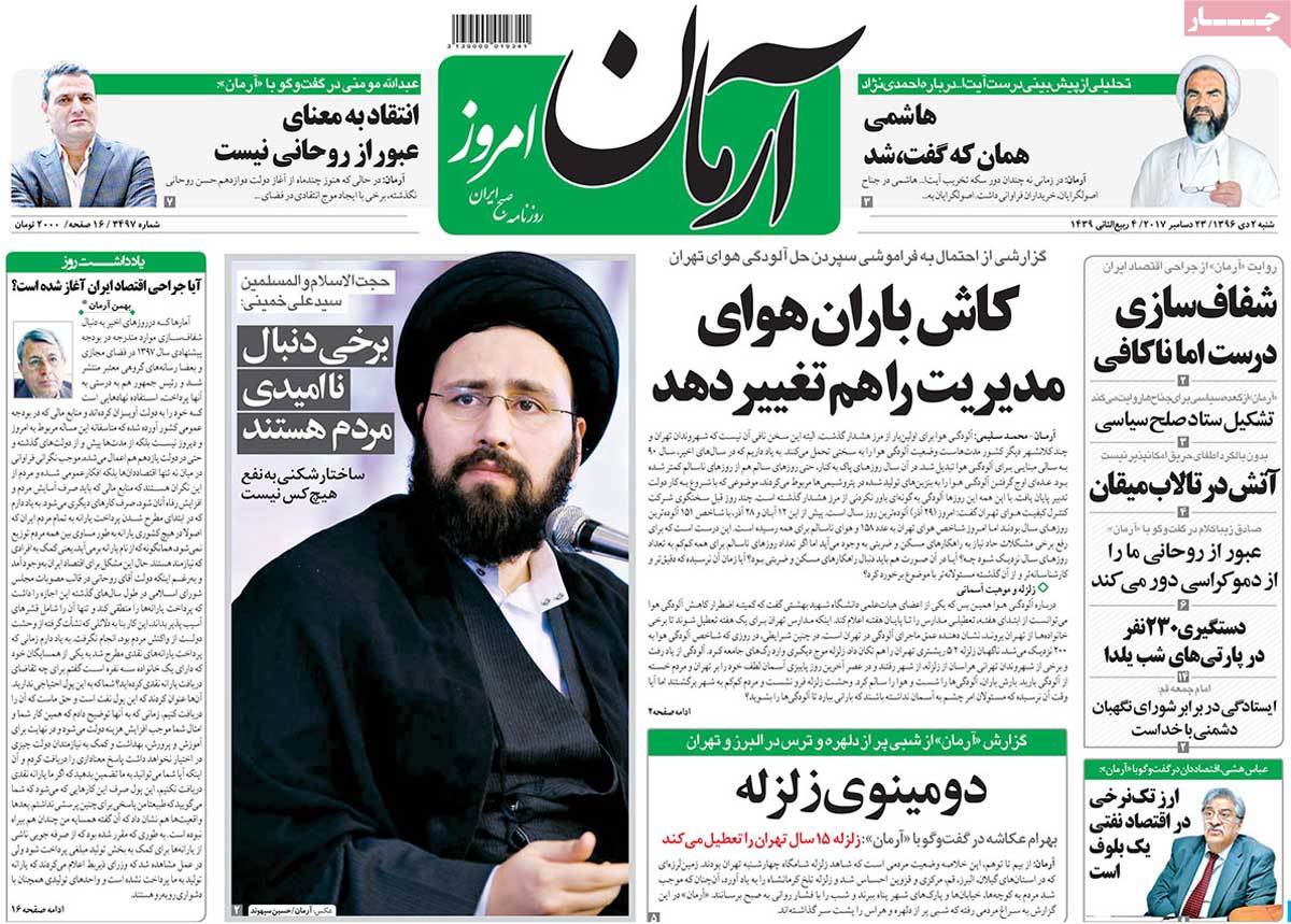 A Look at Iranian Newspaper Front Pages on December 23