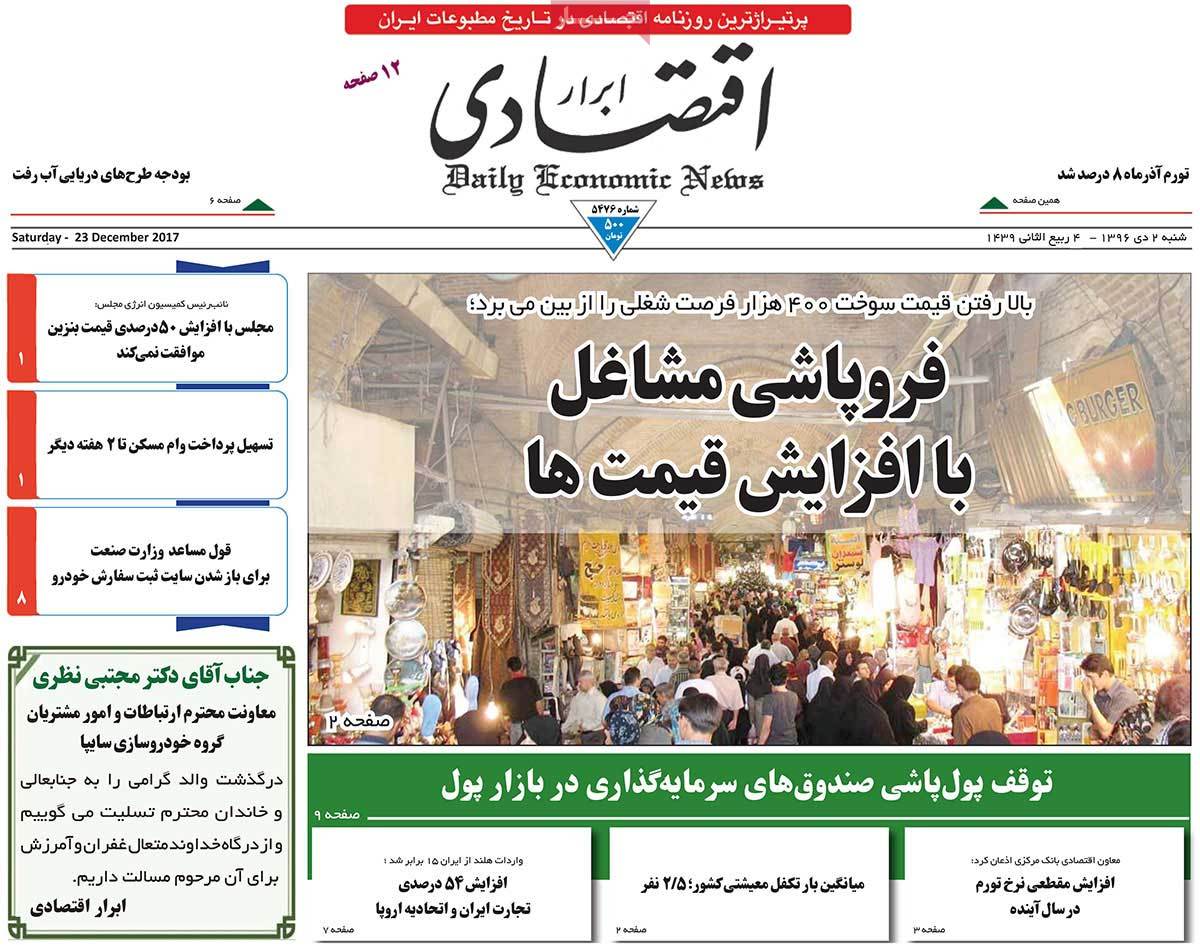 A Look at Iranian Newspaper Front Pages on December 23