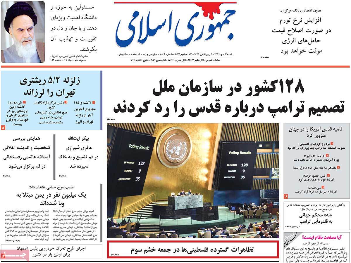 A Look at Iranian Newspaper Front Pages on December 23