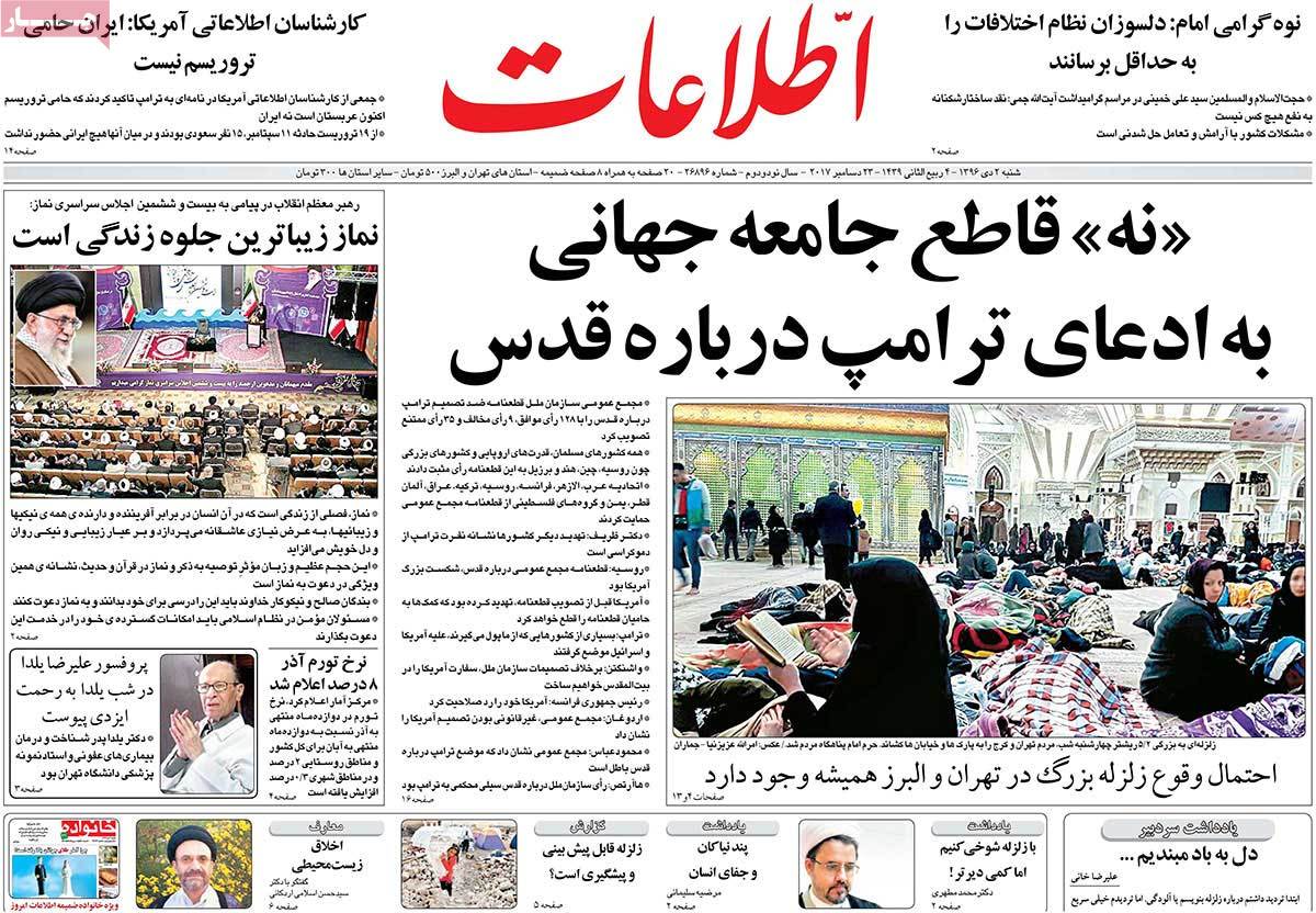 A Look at Iranian Newspaper Front Pages on December 23