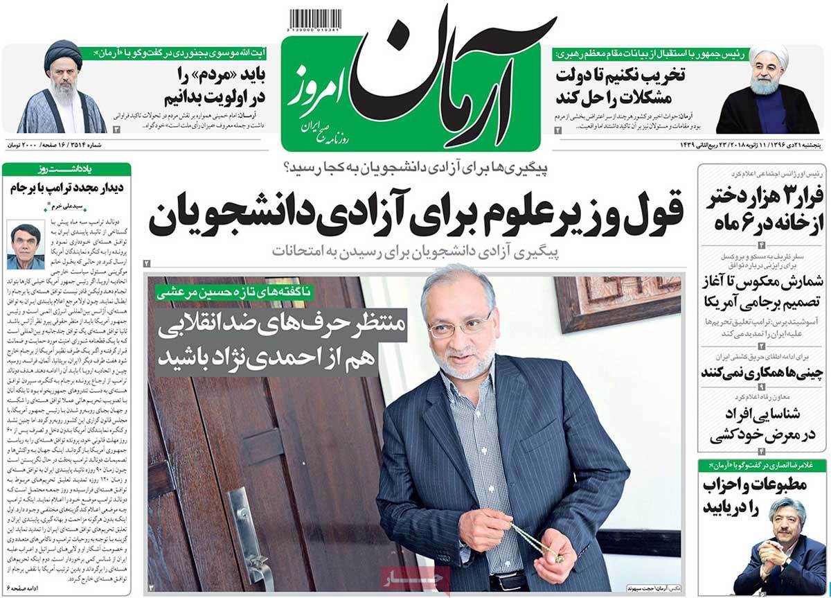 A Look at Iranian Newspaper Front Pages on January 11