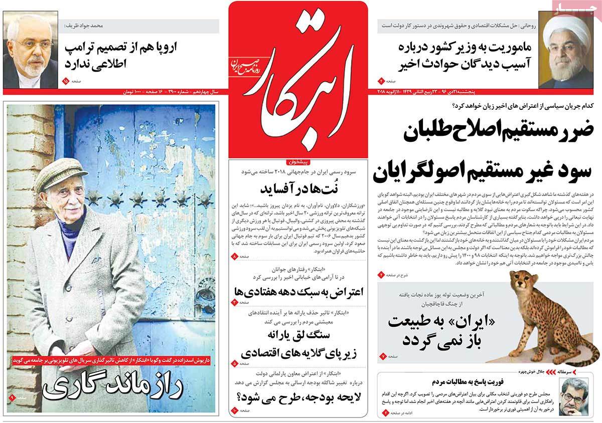 A Look at Iranian Newspaper Front Pages on January 11