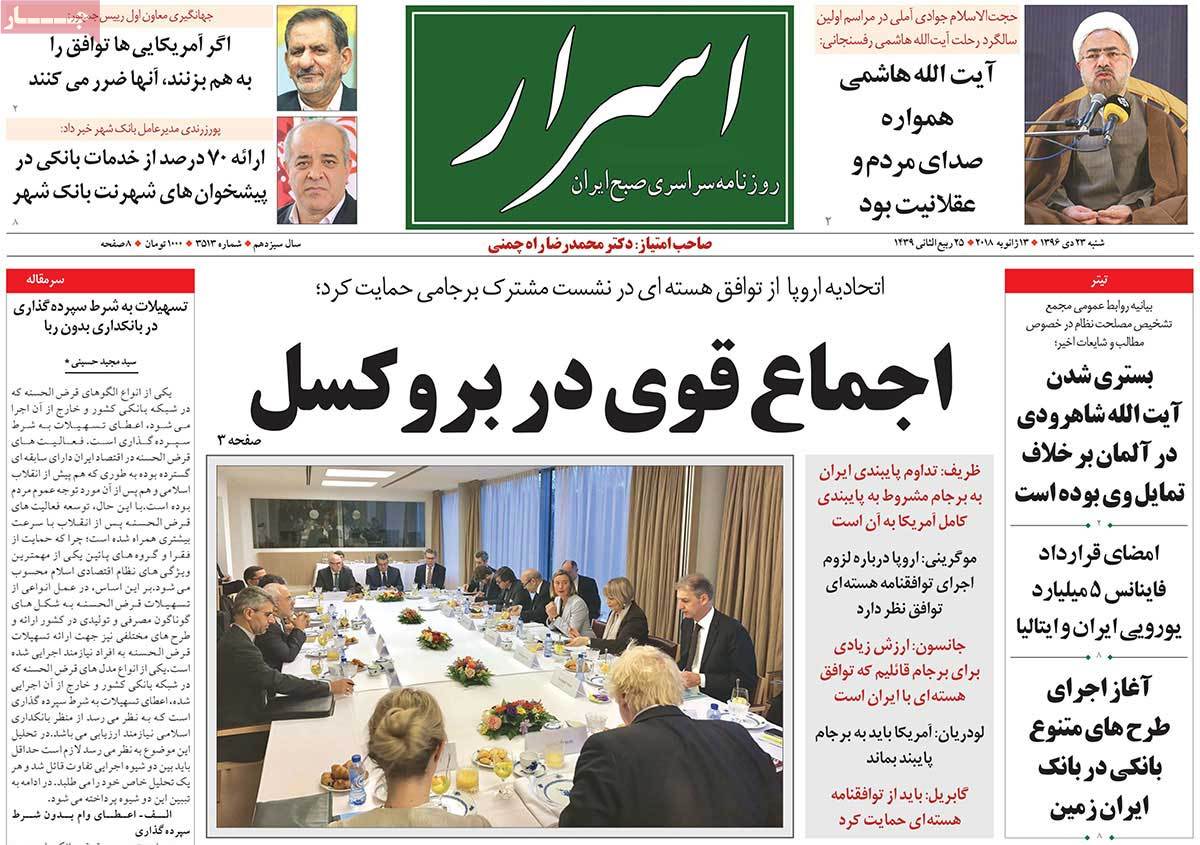 A Look at Iranian Newspaper Front Pages on January 13